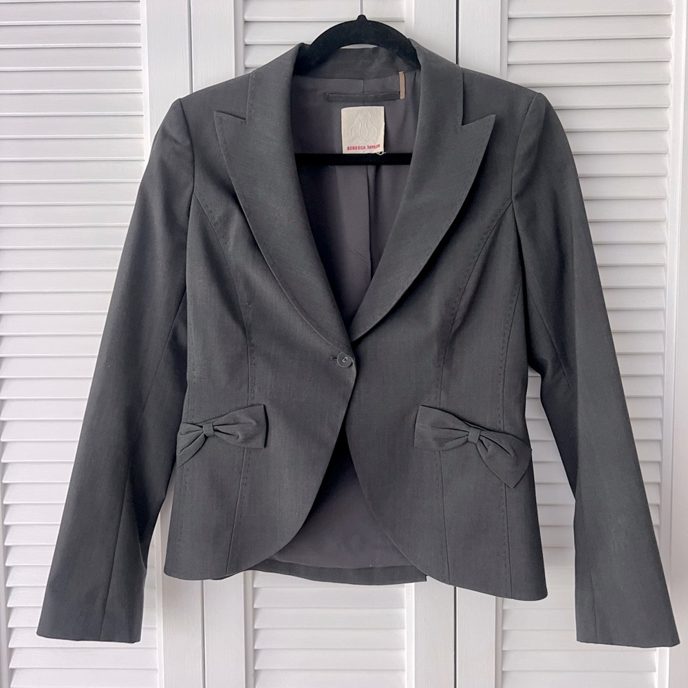 Rebecca Taylor blazer, grey, bows on pockets, size 6/8